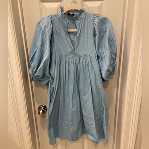 Light Blue Puff-Sleeve Babydoll Dress